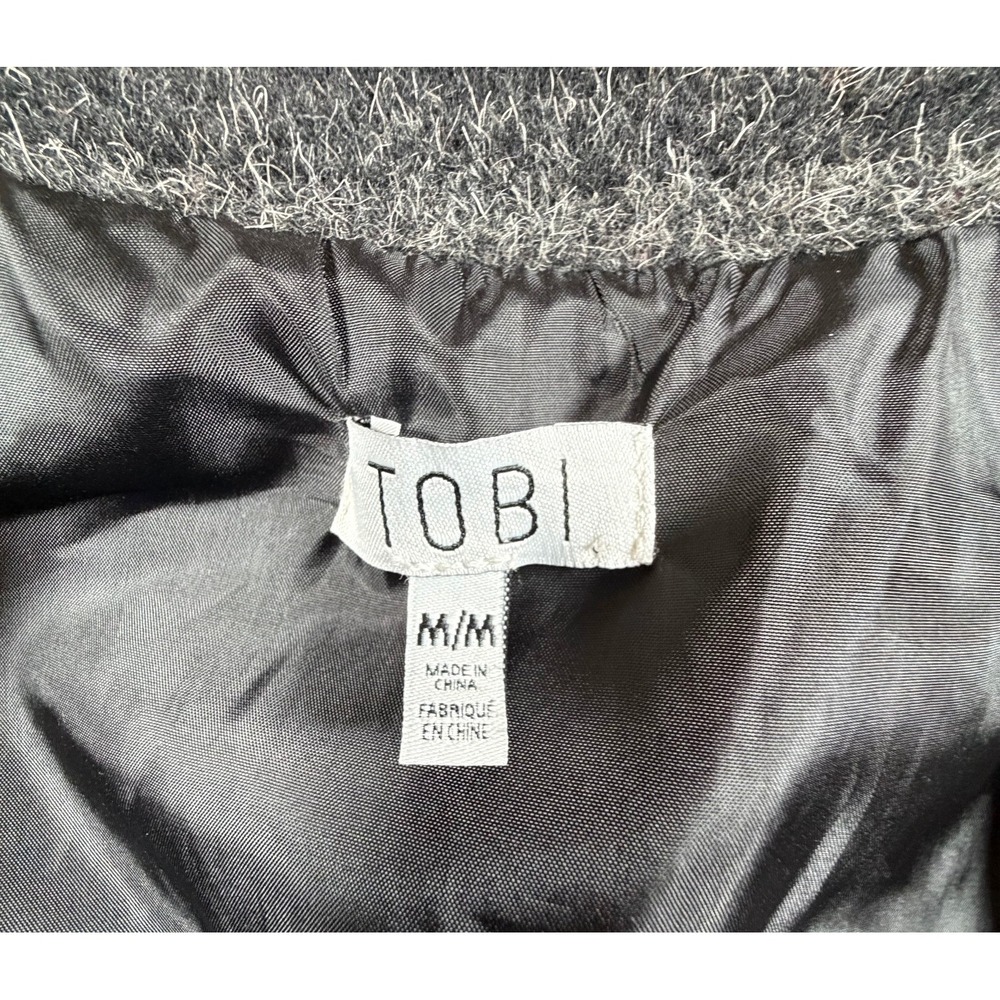 Tobi Womens Medium Poncho Coat Wool Blend Black Tan Gray Striped Full Zip Lined - Picture 6 of 10